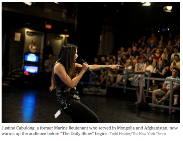 Justine Cabulong, former Marine lieutenant, warms up Daily Show audience